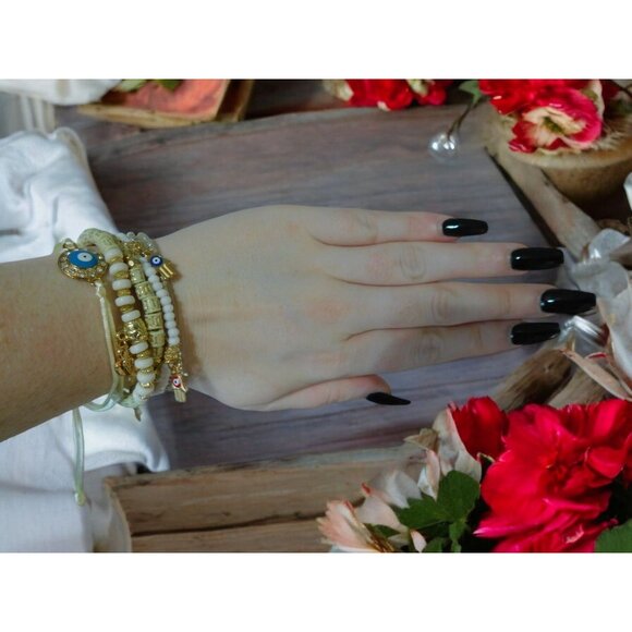 Boho Evil Eye & Hamsa Hand Beaded Bracelets Set For Women - Picture 6 of 12